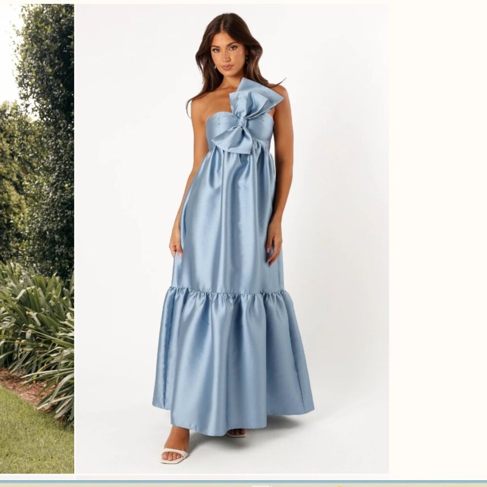 NWT Petal & Pup Betina Bow Satin Maxi Dress Blue Formal Wedding Guest Nordstrom - Picture 16 of 16